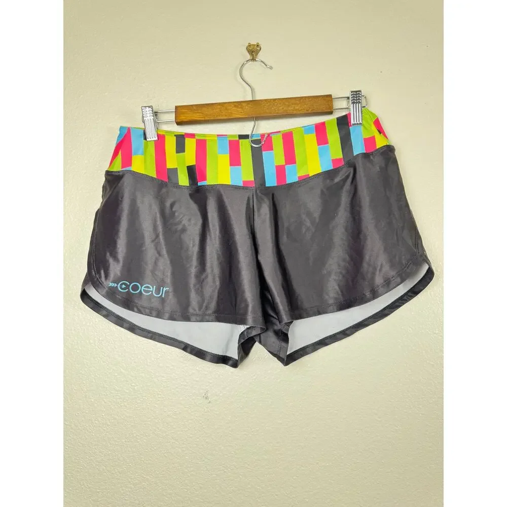 Coeur Running Shorts Women's M Black Multicolor Waist‎ Athletic Gym USA